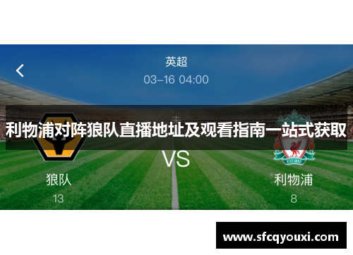 利物浦对阵狼队直播地址及观看指南一站式获取
